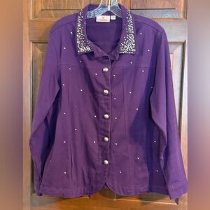 Quacker Factory Simulated Pearl and rhinestone stretch Jacket purple XL NWOT